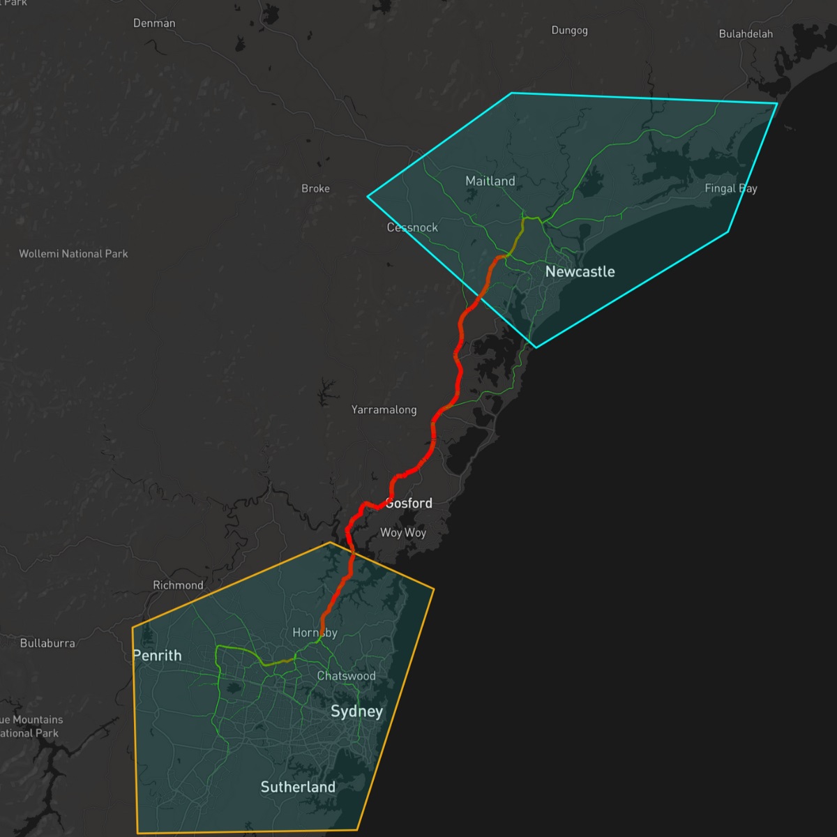 The route between Sydney and Newcastle is a busy one in New South Wales, Australia’s most populous state
