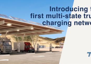 Lifelike rendering of a charging centre for commercial truck fleets that TeraWatt is building along the I-10