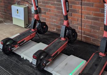 The Voi scooters are recharged on wireless pads
