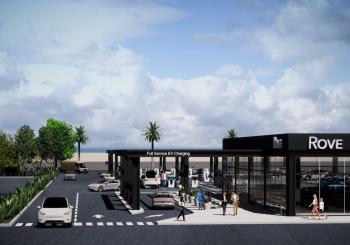 Rove's full-service EV charging centres will pair 40 ultra-fast chargers with onsite amenities, including a fresh market, lounge and car wash