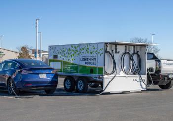Lightning Mobile provides on-location EV charging that is applicable to situations commonly found at airports, such as Dallas Fort Worth International. Photo: Lightning eMotors