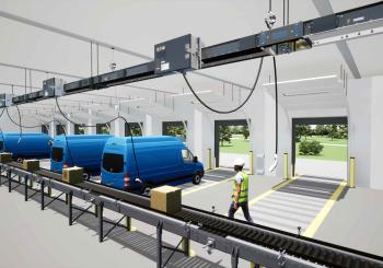 Eaton’s industry-first EV Charging Busway is an innovative overhead power distribution solution that enables fleets to quickly establish and endlessly reconfigure charging infrastructure. Photo: Business Wire