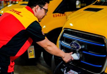 EV fleet with L2 chargers at a DHL Express US site in San Diego, CA. Photo: DHL Express