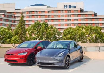 Up to 20,000 Tesla Universal Wall Connectors are slated to be installed at 2,000 Hilton hotels in the US, Canada and Mexico, making Hilton’s planned EV charging network the largest of any hospitality company. Photo: Hilton
