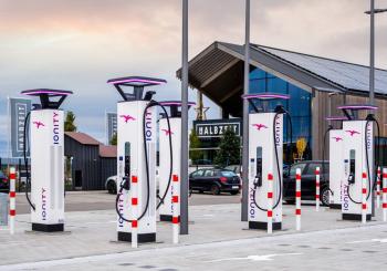 The Merklingen hub features Alpitronic HYC400 chargers Ionity’s own award-winning Halo chargers. Photo: Ionity
