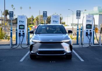 A Toyota 2024 bZ4X at an EVgo fast charging station. Photo: EVgo