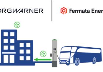 Fermata Energy integration with BorgWarner bidirectional chargers enhances V2X charging capabilities for EV fleets. Graphic: Business Wire