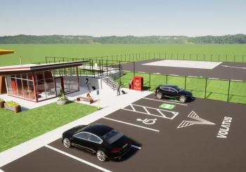 One of the three modular vertiport designs and charging stations for electric vehicles offered by VI&E Solutions.  Image: Volatus Infrastructure & Energy Solutions