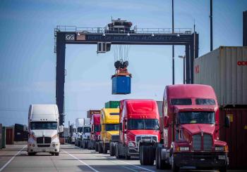 Truck activity on a container yard at one of Port Houston's two container terminals. Port Houston's Barbours Cut and Bayport container terminals handle more than 70% of all the container cargo through the Gulf. Photo: Port Houston