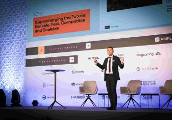 Ting Cai, CEO of Autel Europe, delivered a keynote speech and unveiled the 480kW All-in-One DC Charger. Photo: Autel Europe